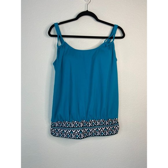 SwimSuits for all women's 12 blue aztec print tankini swim top built in bra - Picture 1 of 5